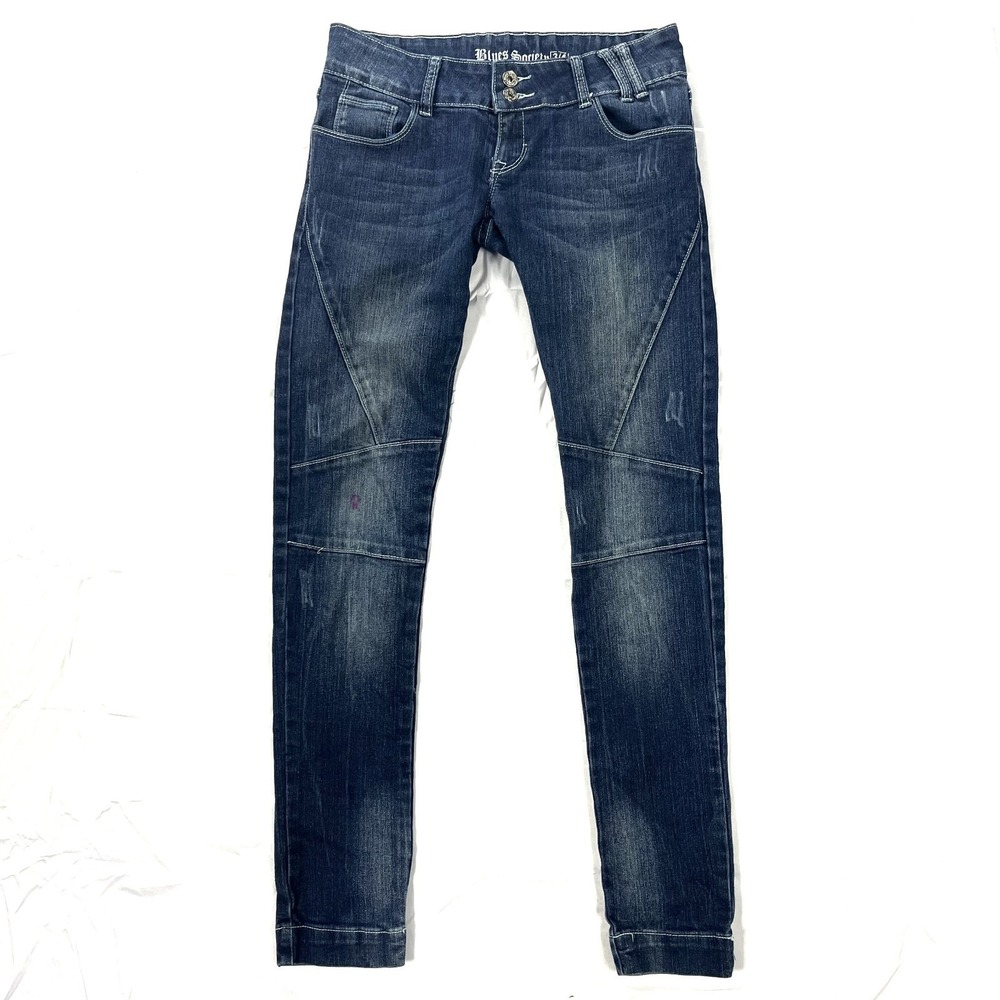 Blues Society 1/2 Vintage Y2K Moto Jeans Thick Stitch Stretch 26" Waist